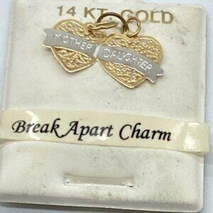 14K Gold Pendant; Mother Daughter Break Apart Charms; Gift Box; NEW